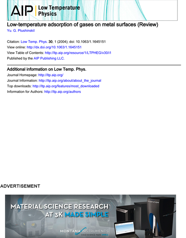 Low-temperature adsorption of gases on metal surfaces